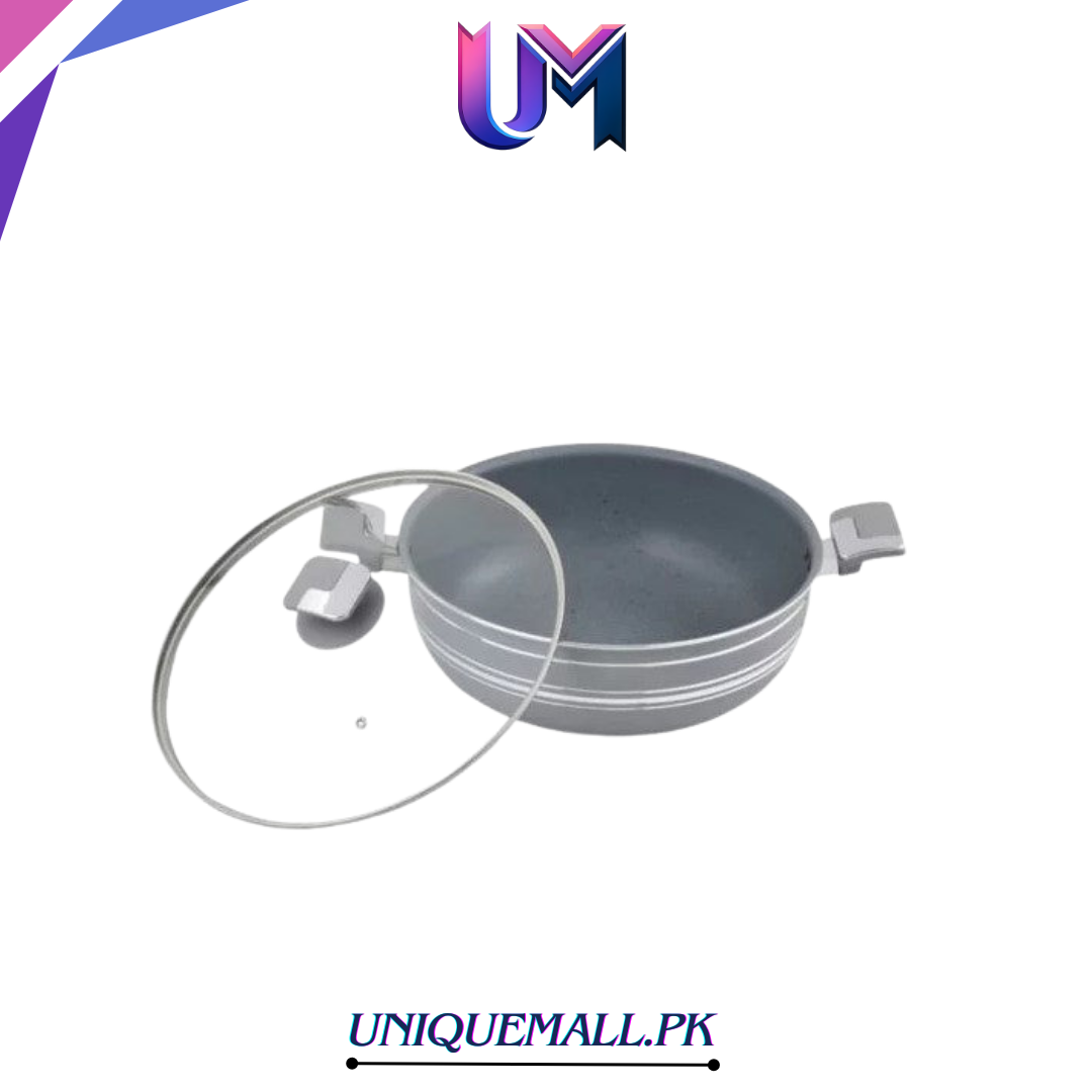 Domestic Non-Stick Marble Wok (Karahi) with Lid