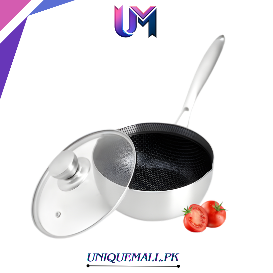 German Honeycomb Milkpan with Glass Lid – Laser Coated Stainless Steel Double Sided Laser Coating