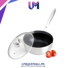 German Honeycomb Milkpan with Glass Lid – Laser Coated Stainless Steel Double Sided Laser Coating