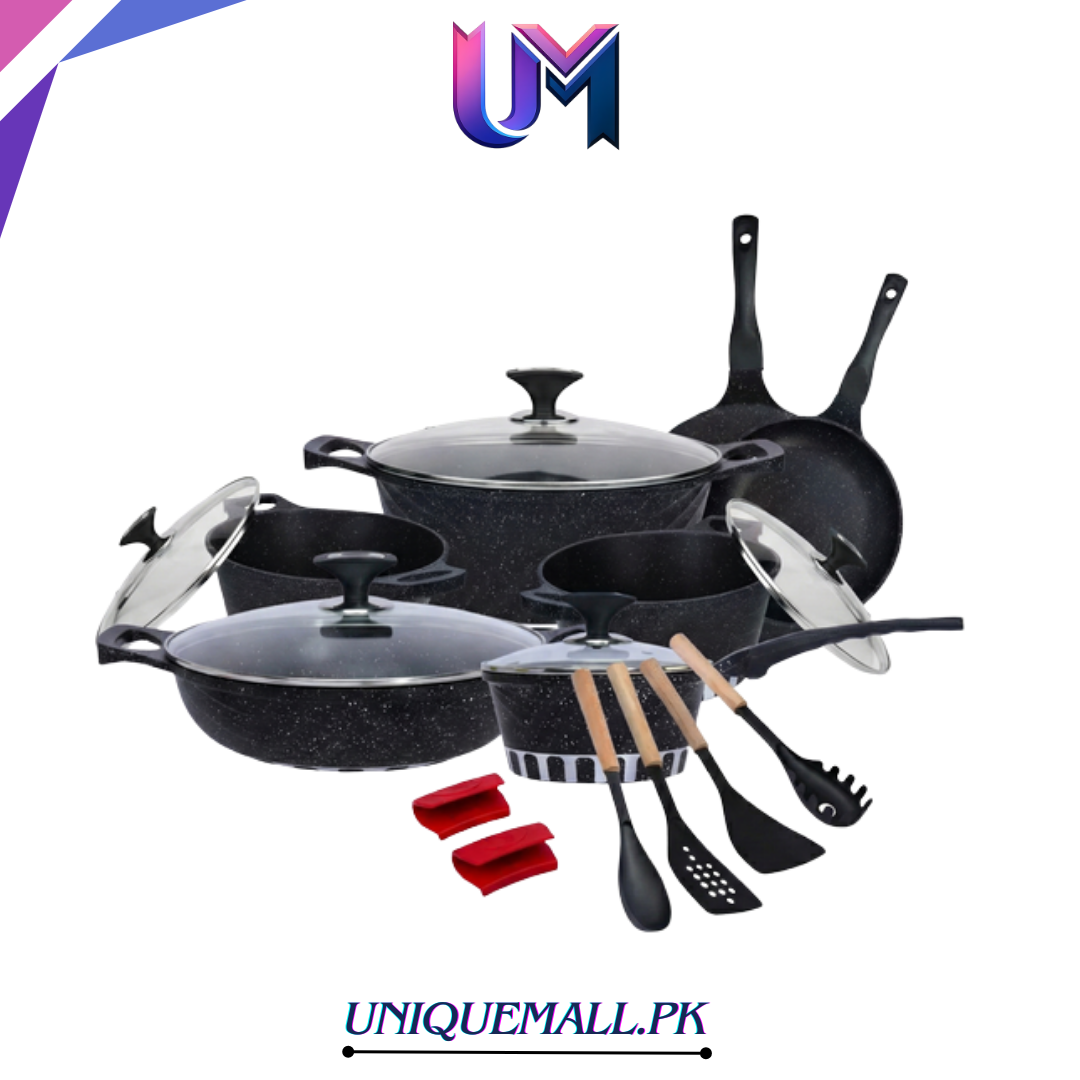 RK Cresta 18 Pcs Die-Cast Cookware Gift Pack Black