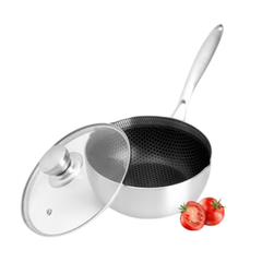German Honeycomb Milkpan with Glass Lid – Laser Coated Stainless Steel Double Sided Laser Coating