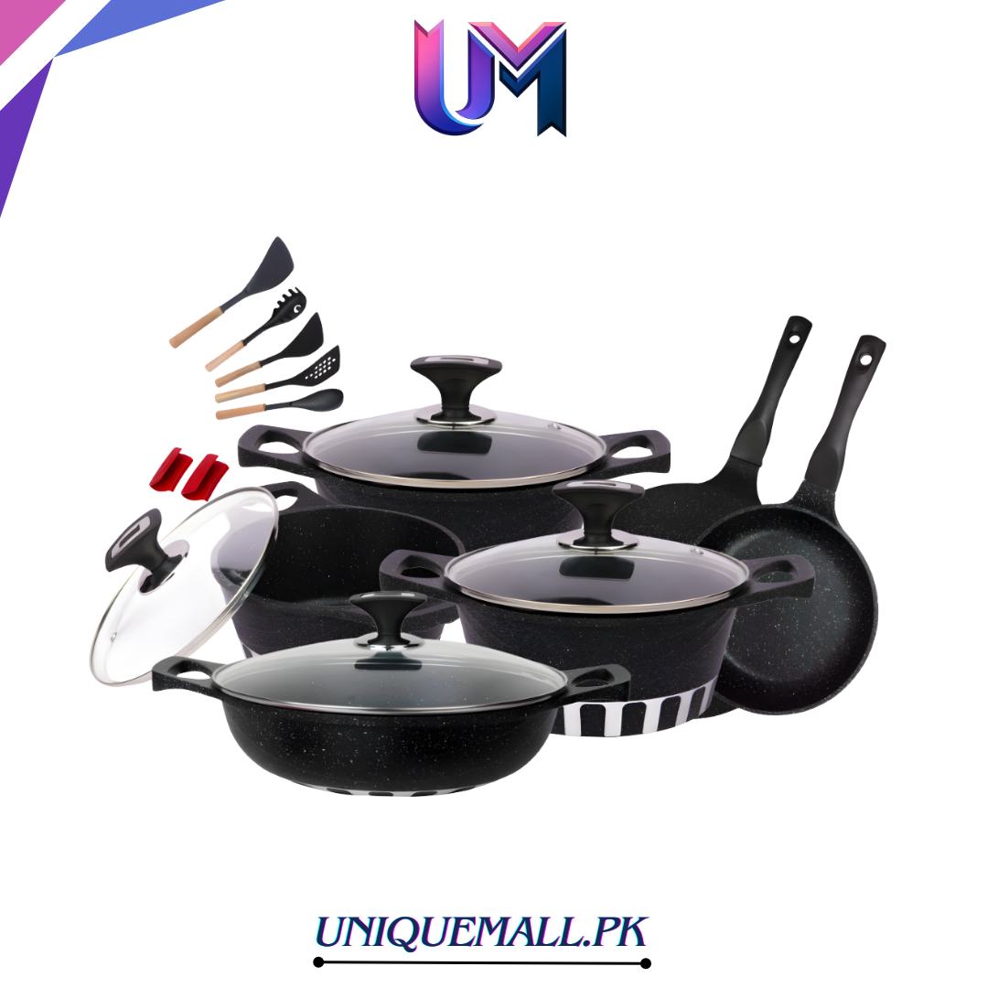 RK Cresta 17 Pcs Die-Cast Cookware Gift Pack Black