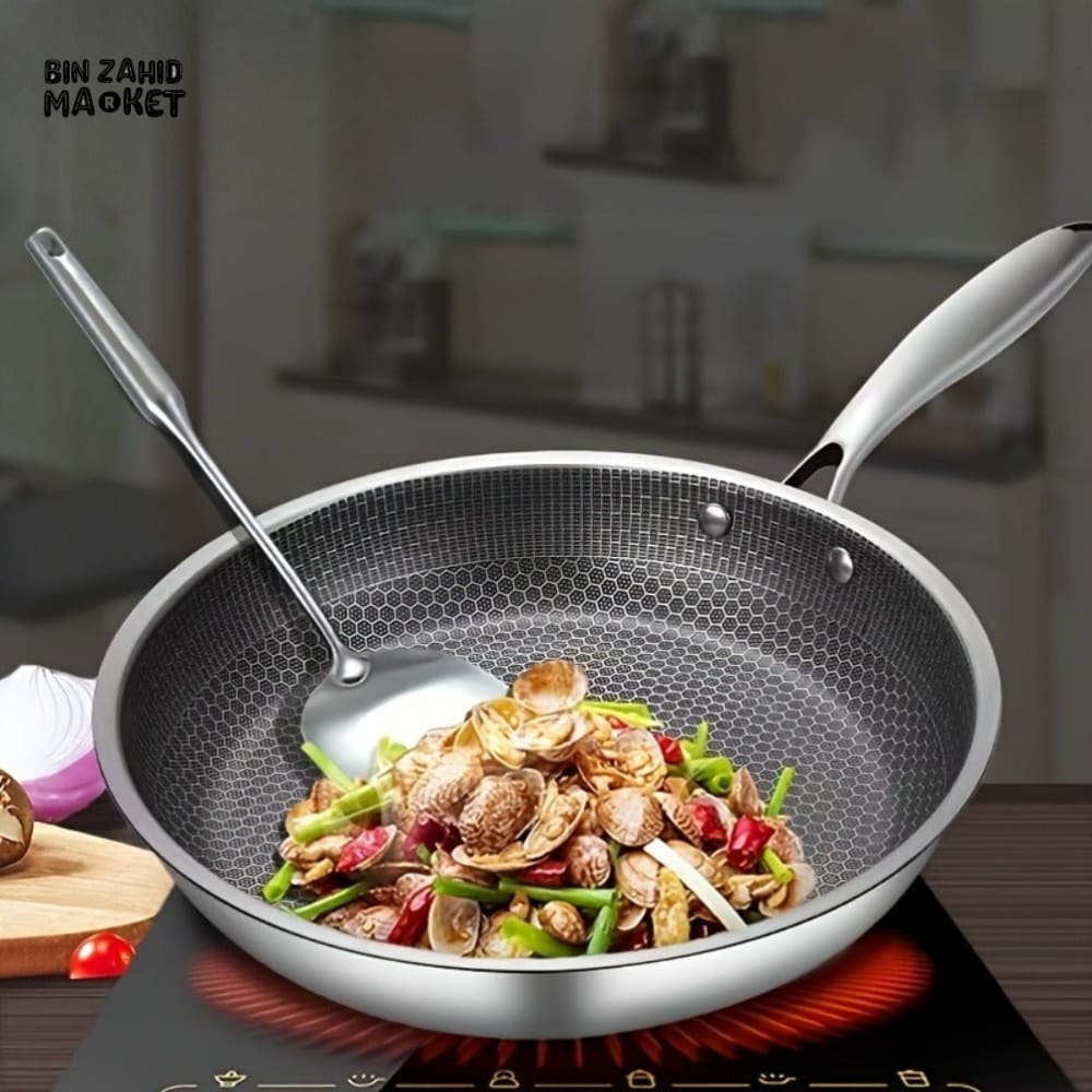 German Honeycomb Double Sided Frying Pan without Lid –  Laser Coated stainless Steel