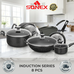 Sonex Induction Non Stick Cookware Set 8PCS – Premium Kitchen Cooking Set with Lids