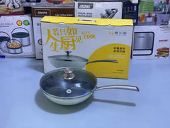 German Honeycomb Laser Coated Wok Karah with Lid Single Handle Stainless Steel Single Laser