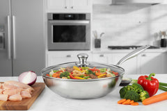 German Honeycomb Laser Coated Wok Karah with Lid Single Handle Stainless Steel Single Laser