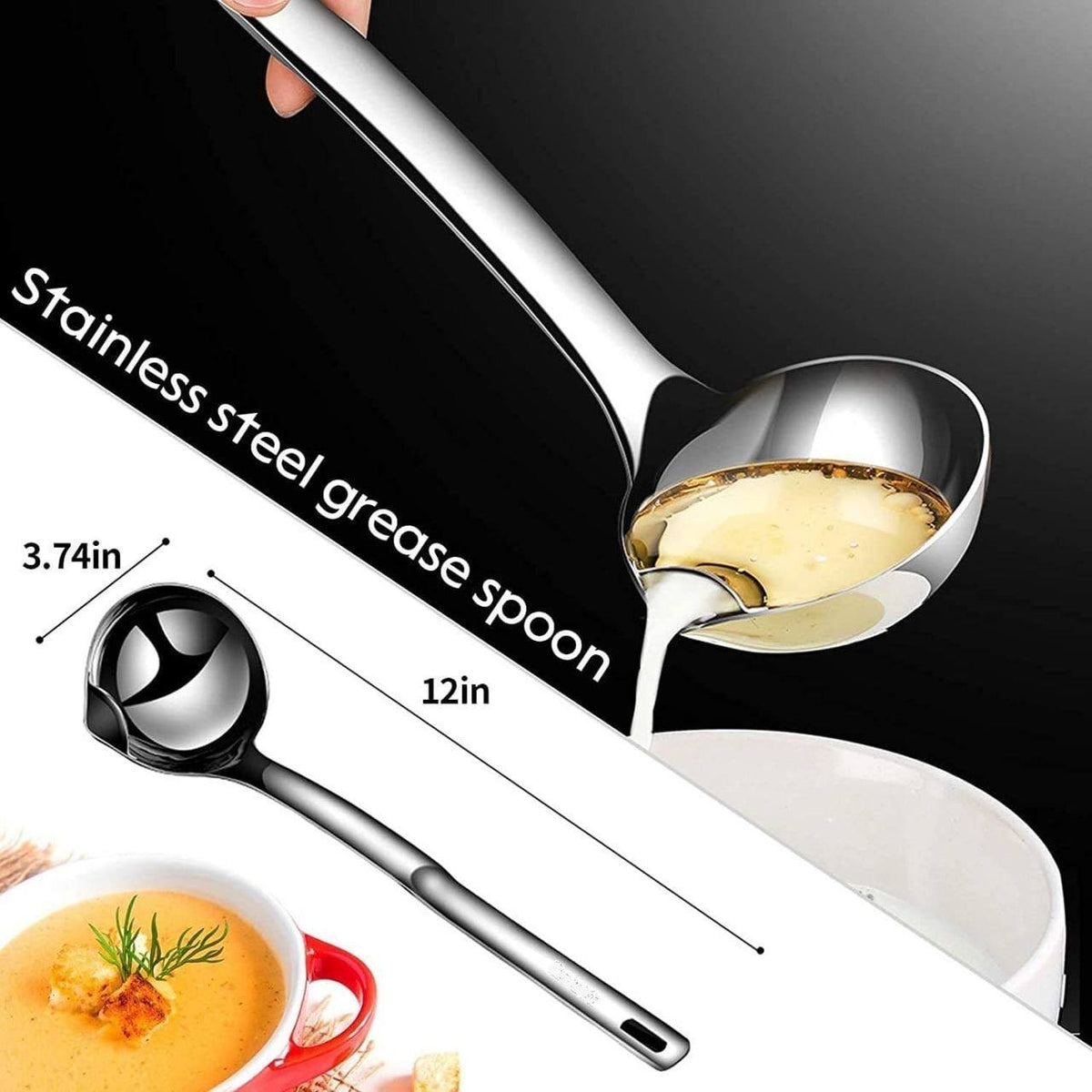 Stainless Steel Oil Separator Spoon – Long Handle Soup Strainer & Fat Skimming Ladle for Cooking - Kingbazar.pk