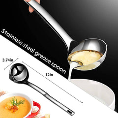 Stainless Steel Oil Separator Spoon – Long Handle Soup Strainer & Fat Skimming Ladle for Cooking - Kingbazar.pk