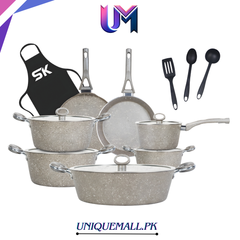 SK Signature Set 16pcs Marble Coating Non-Stick-Beige
