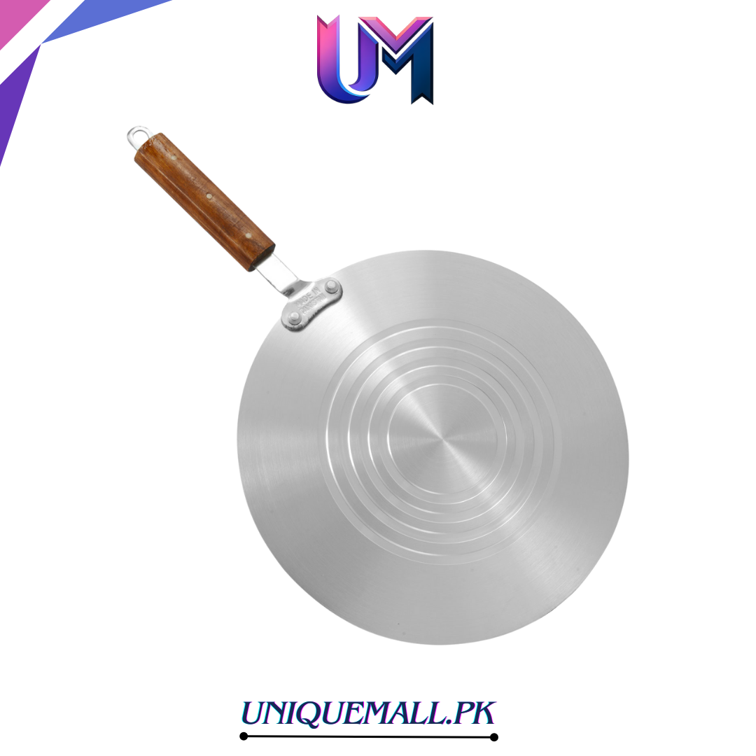 Sky 12-Inch Metal Finish Grooved Tawa with Wood Handle