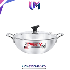 Sky Metal Finish Grooved Karahi – with Glass Lid