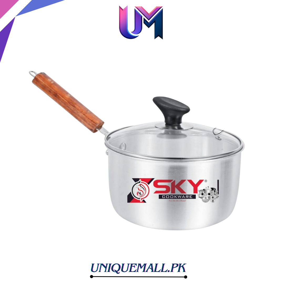 Sky Grooved Metal Finish Saucepan Glass Lid All Sizes