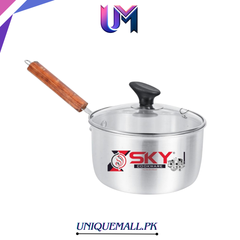 Sky Grooved Metal Finish Saucepan Glass Lid All Sizes